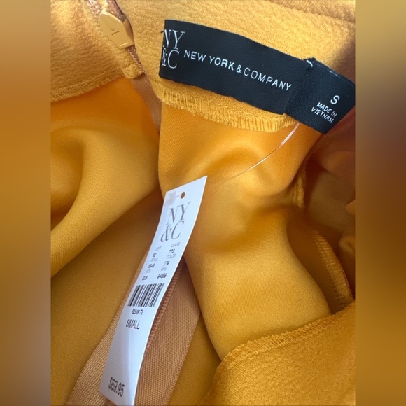NWT New York & Company Yellow Sheath Dress Size Small Puff Sleeve Bow Detail - Picture 4 of 11